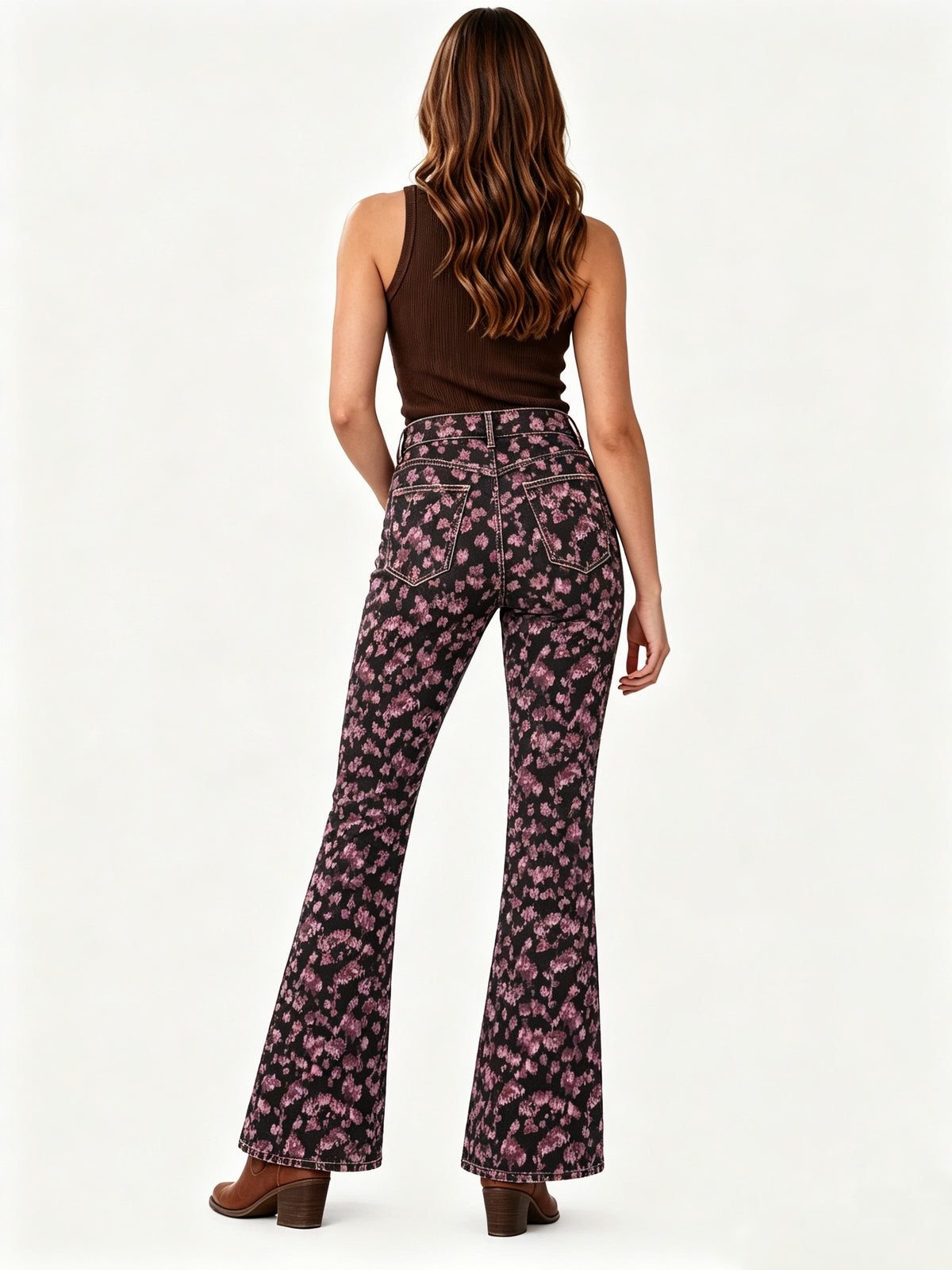 Prairie Bloom Bootcut Jeans – Back View – Riley – black, lavender
