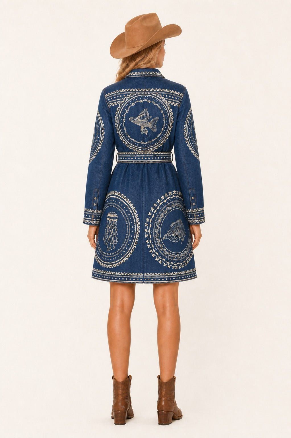 Desert Mirage Denim Embroidered RB-DRS12 – Back View – Riley – Denim Blue