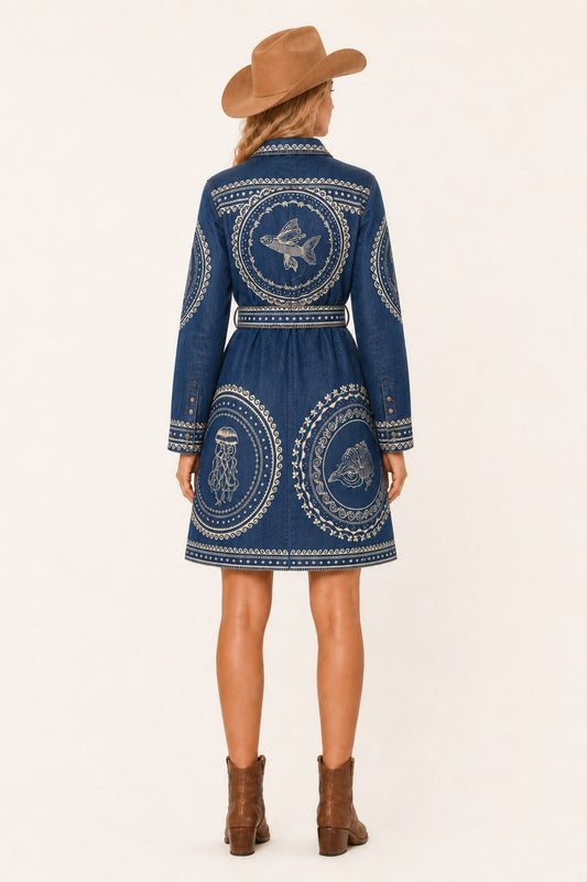 Desert Mirage Denim Embroidered RB-DRS12 – Back View – Riley – Denim Blue