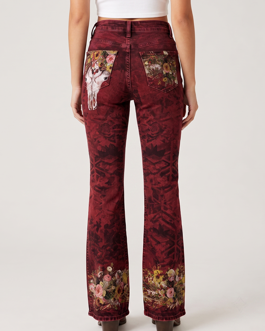 Crimson Revenant Bootcut Jeans – Back View – Riley – deep red