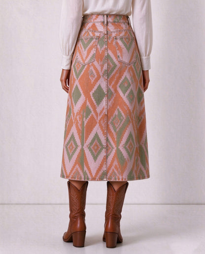 Canyon Serape Dream Denim Midi Skirt