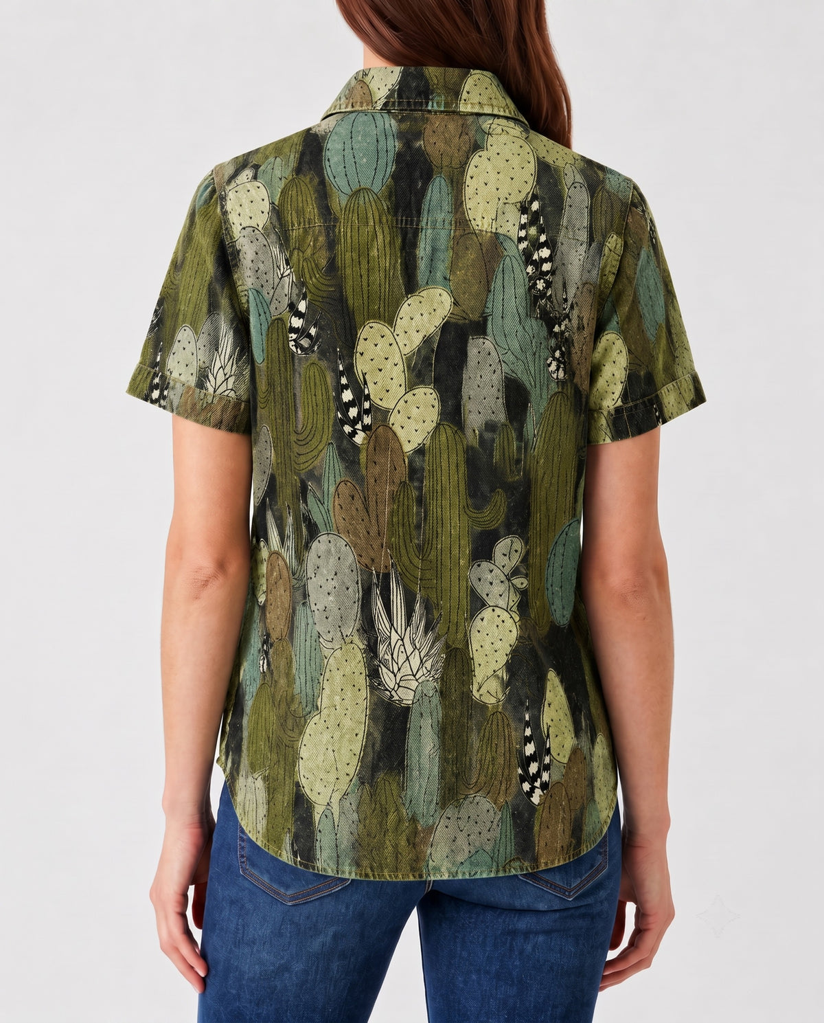 Cactus Mirage Olive Botanical RB-TOP15 – Back View – Riley – Olive Green