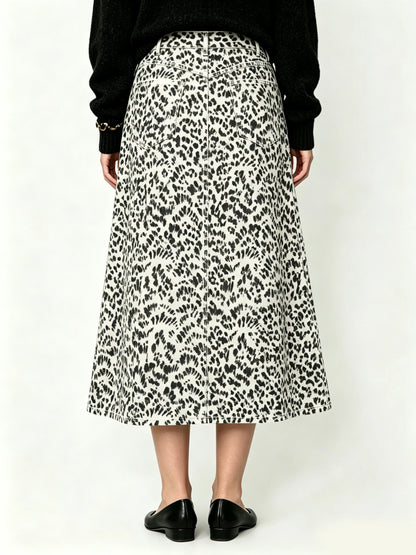 Wild Leopard Ankle-Length Denim Skirt