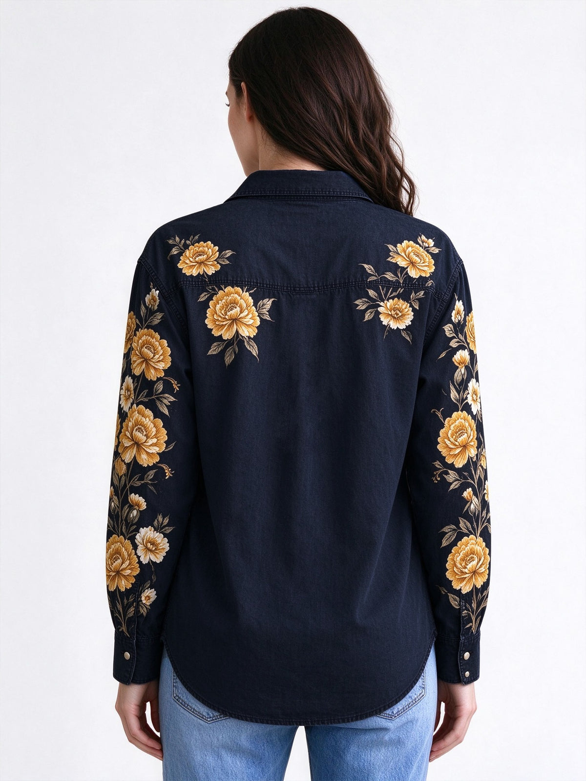 Midnight Rose Roundup Long Sleeve Denim Shirt