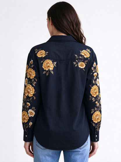 Midnight Rose Roundup Long Sleeve Denim Shirt