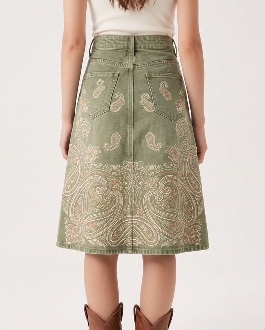 Olive Paisley RB-SKT03 – Back View – Jessie – Olive Green