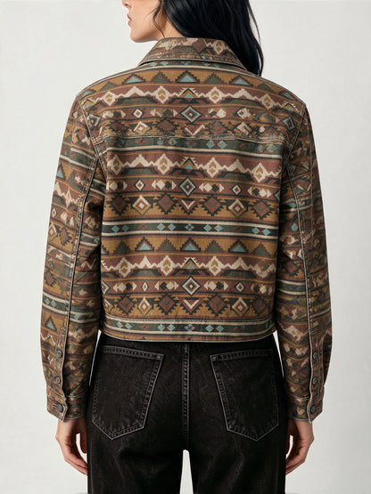 Golden Serpent Cropped Denim Jacket