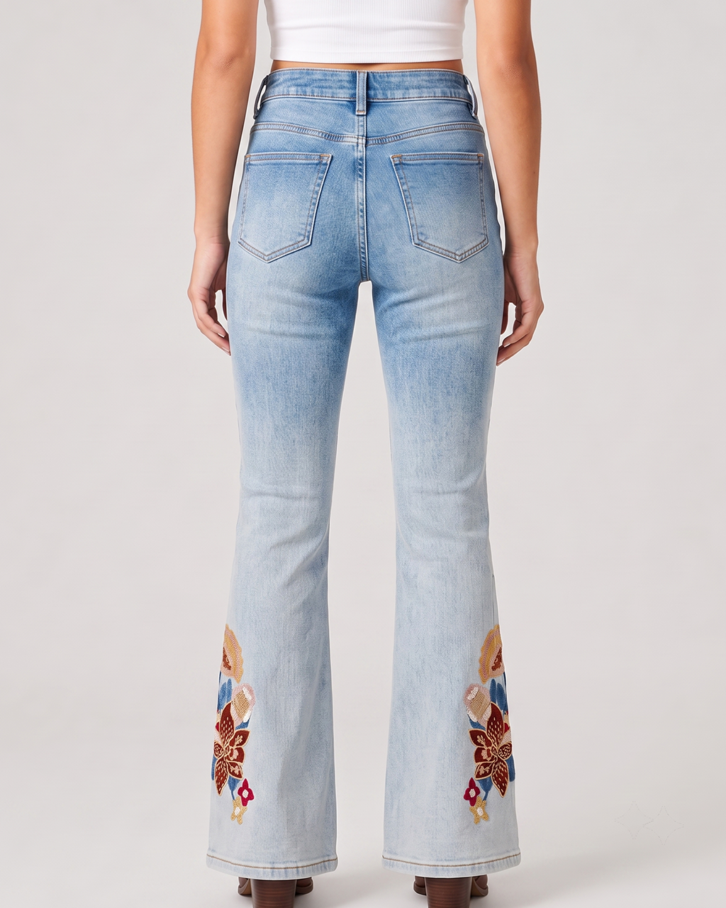 Cactus Bloom Light Bootcut Jeans – Back View – Riley – light blue