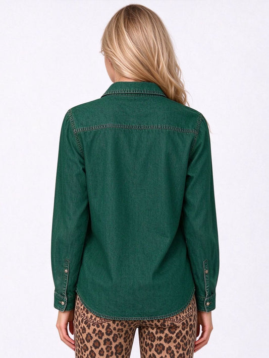 Outlaw Leopard Long Sleeve Denim Shirt