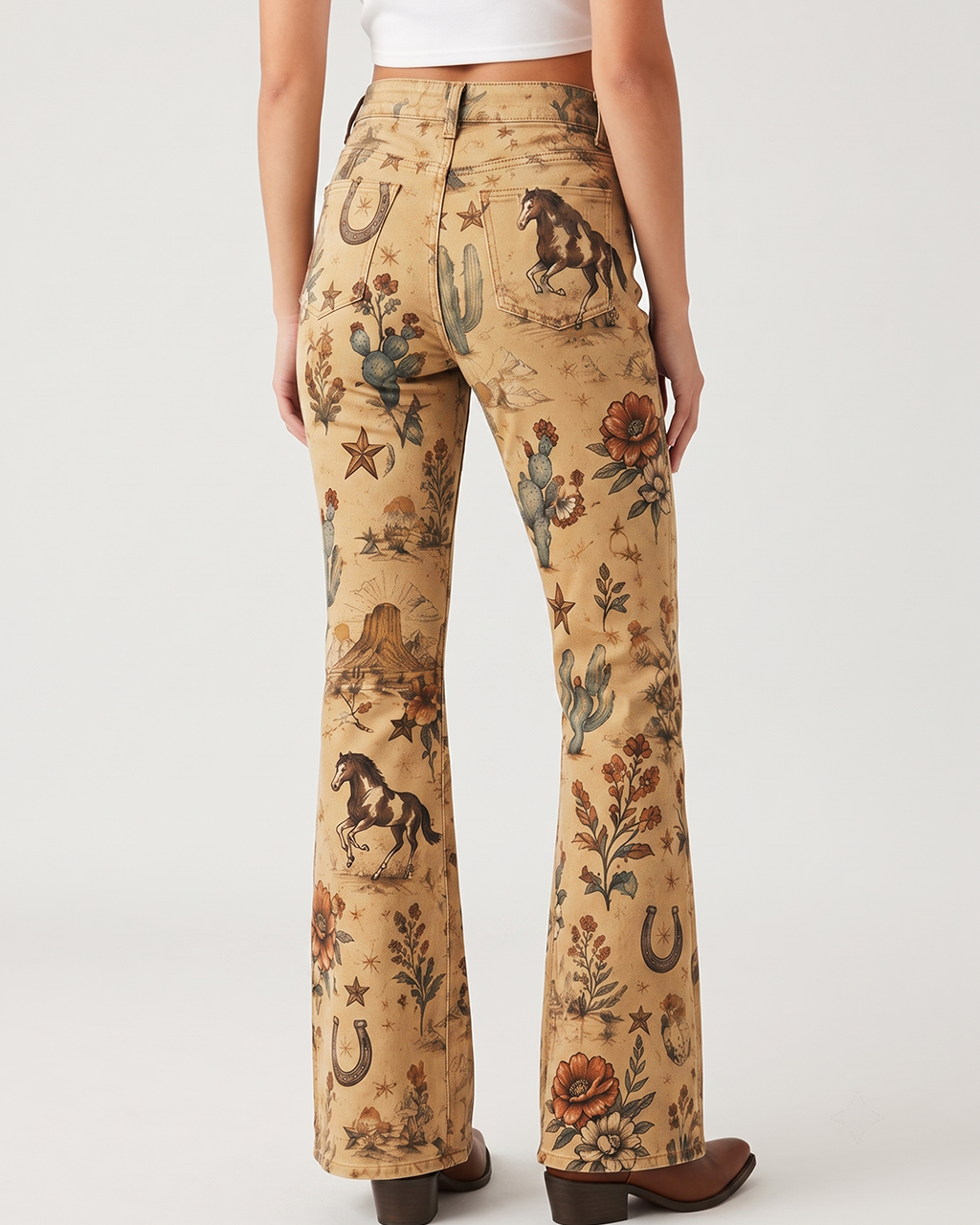 Horseshoe Horizon Bootcut Jeans – Back View – Riley – tan