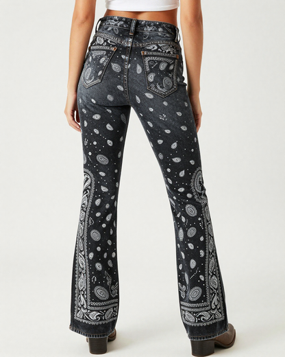 Black Bandana Bootcut Jeans – Back View – Riley – Black / Cream