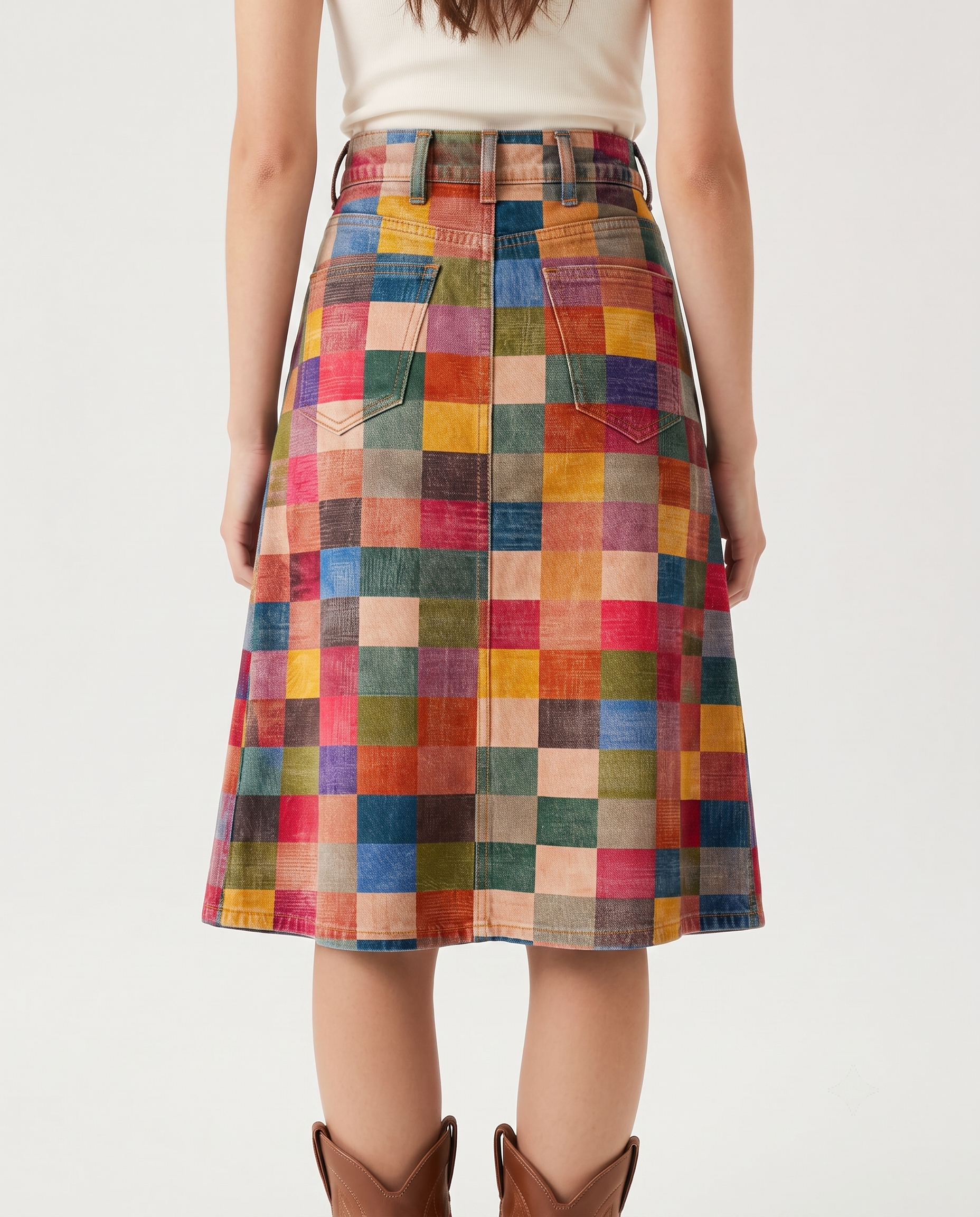 Denim Geometric RB-SKT03 – Back View – Jessie – Varied  Tones