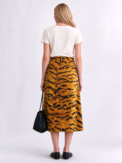 Bronco Tiger Stripe Ankle-Length Denim Skirt