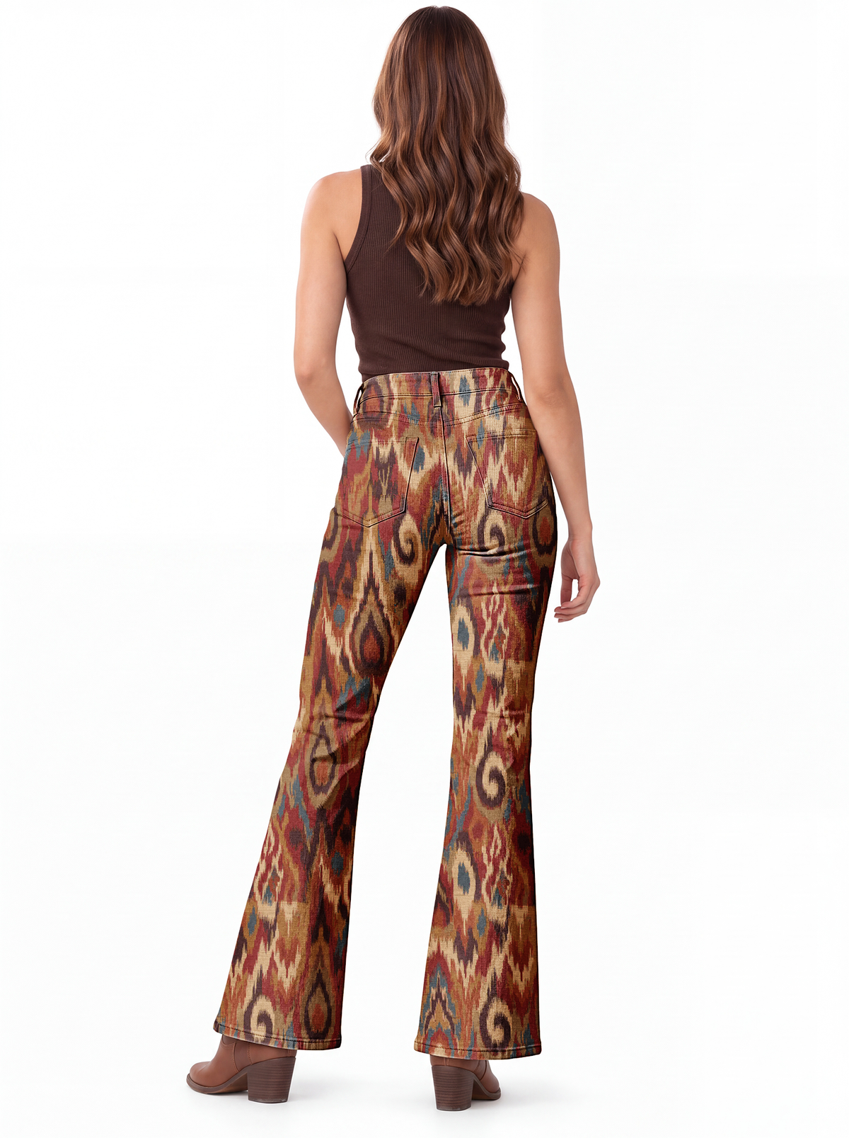 Canyon Ikat Bootcut Jeans – Back View – Riley – Rust
