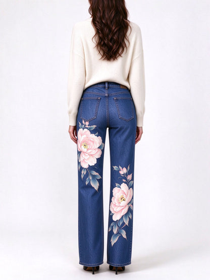 Prairie Peony Bloom Mid-Rise Straight-Leg Jeans