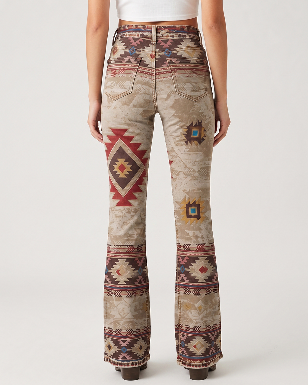Canyon Mirage Beige Bootcut Jeans – Back View – Riley – beige, red