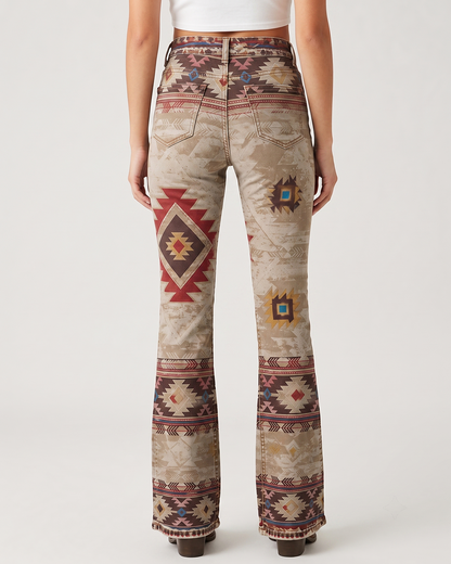 Canyon Mirage Beige Bootcut Jeans – Back View – Riley – beige, red