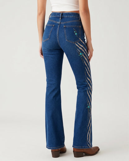 Indigo Baroque Scroll Bootcut Jeans – Back View – Riley – Dark Indigo
