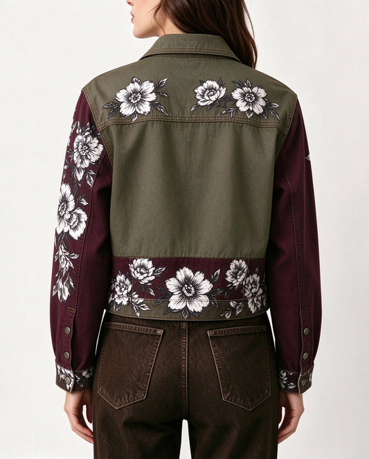 Saloon Rose Check Cropped Denim Jacket
