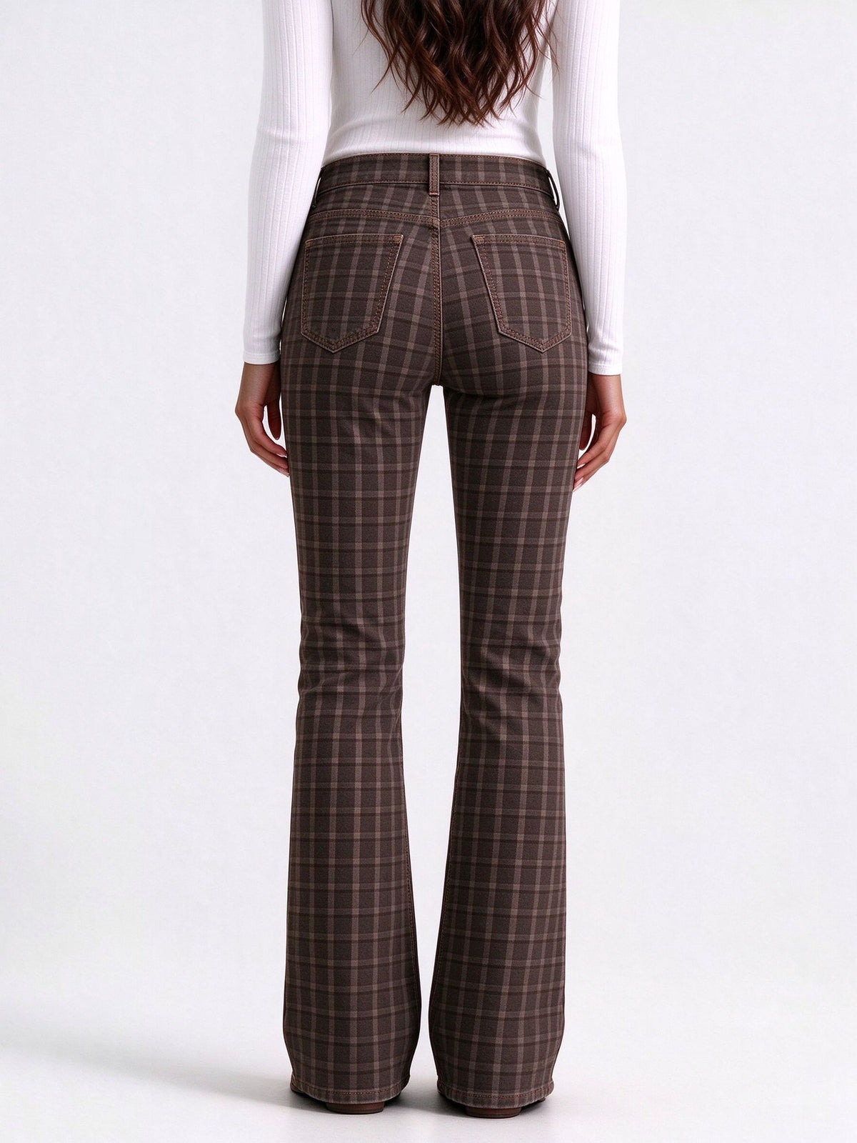 Dusty Trail Check Low-Rise Bootcut Jeans