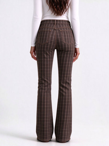 Dusty Trail Check Low-Rise Bootcut Jeans