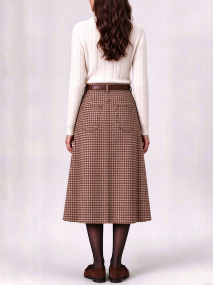 Prairie Dust Check Ankle-Length Denim Skirt
