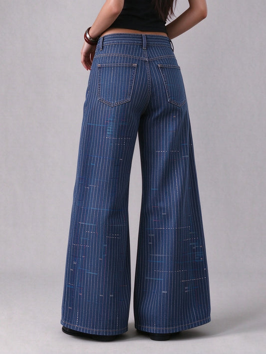 Sunset Pinstripe Wide-Leg Jeans