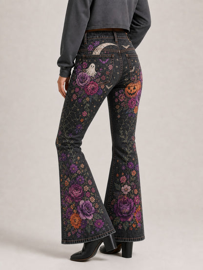 Midnight Harvest Bootcut Jeans – Back View – Riley – black, purple, orange