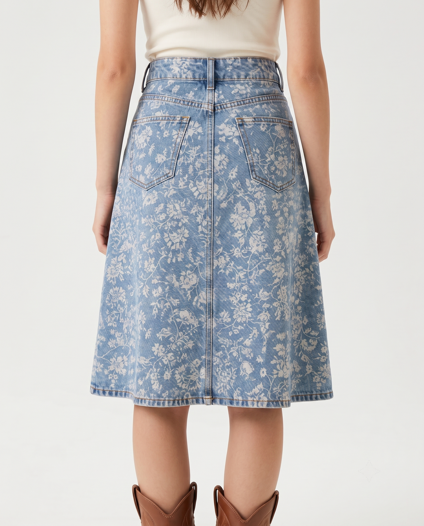 Light Blue Florals RB-SKT03 – Back View – Jessie – Light Blue
