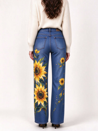 Sunflower Stampede Mid-Rise Straight-Leg Jeans