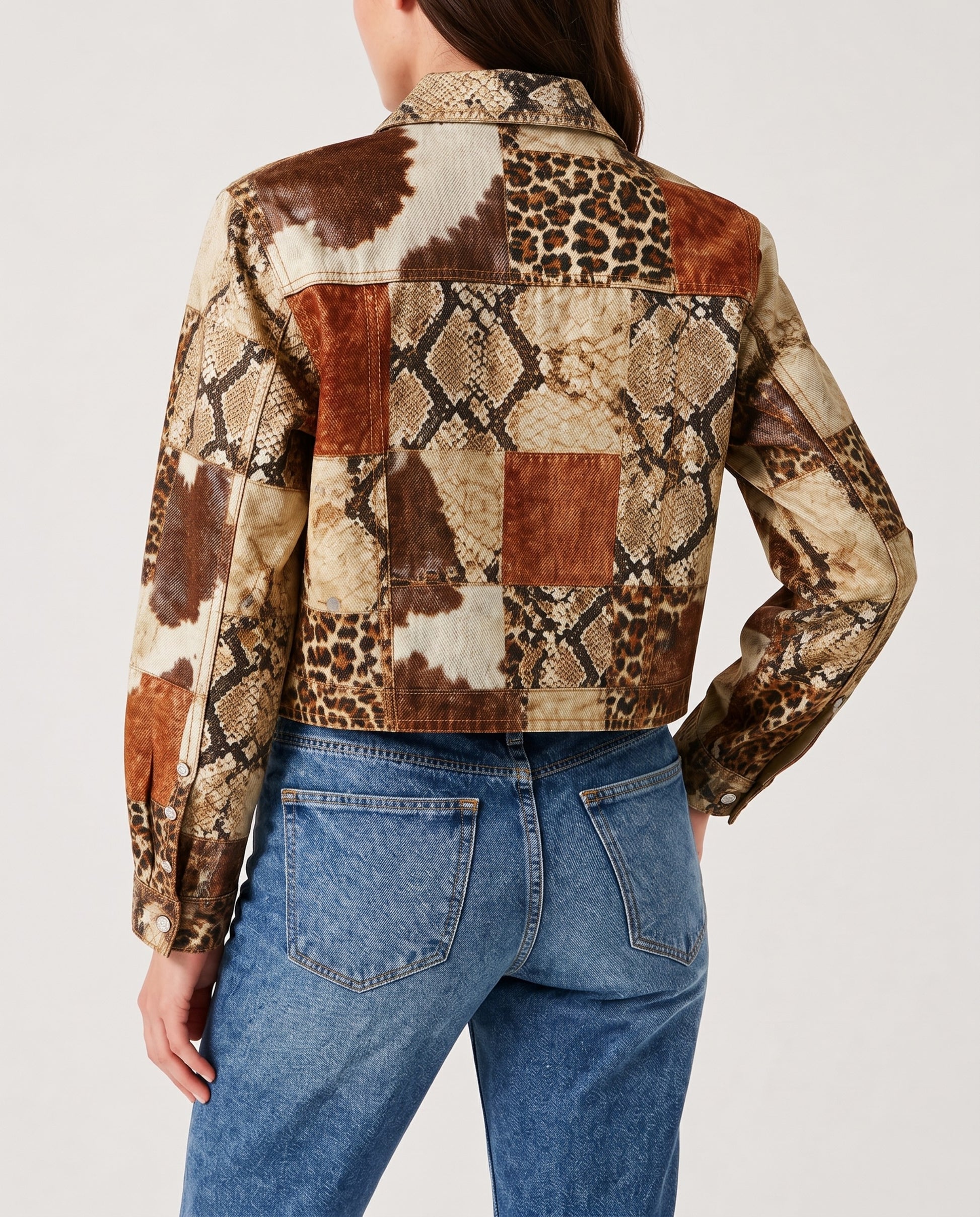 Desert Mirage Brown Animal Print RB-JKT01 – Back View – Riley – Denim