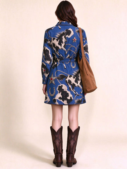 Blue Lariat Belted Shirt Dress