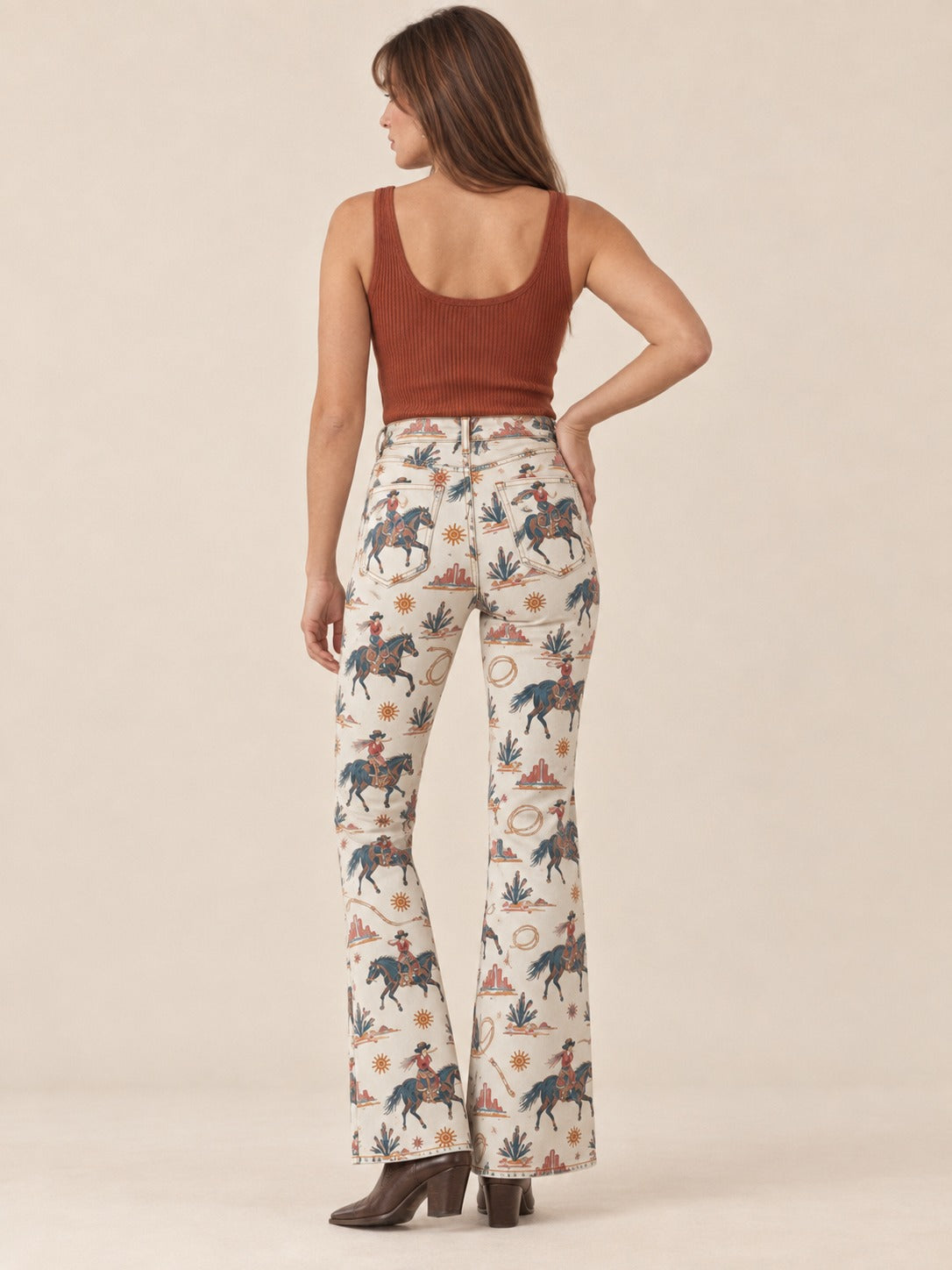 Desert Rider Bootcut Jeans – Back View – Riley – cream, rust, navy, tan