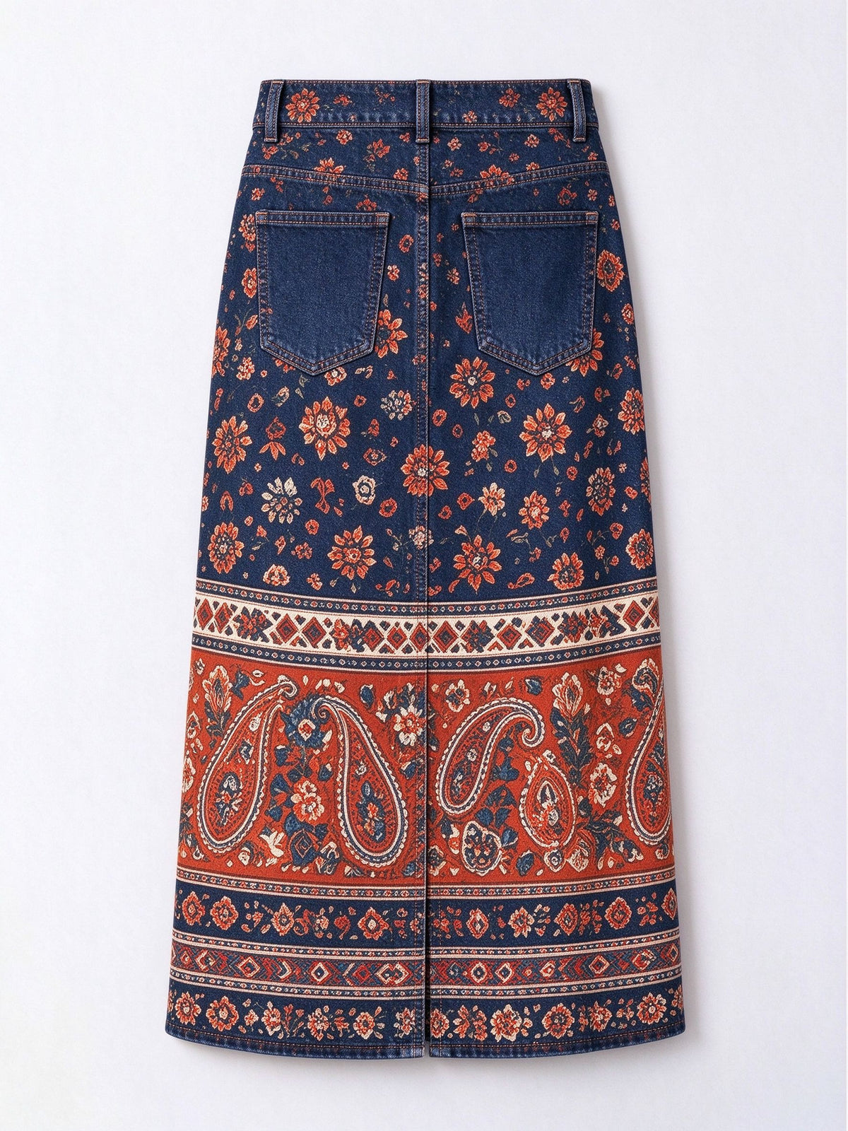 Frontier Bandana Bloom Denim Midi Skirt