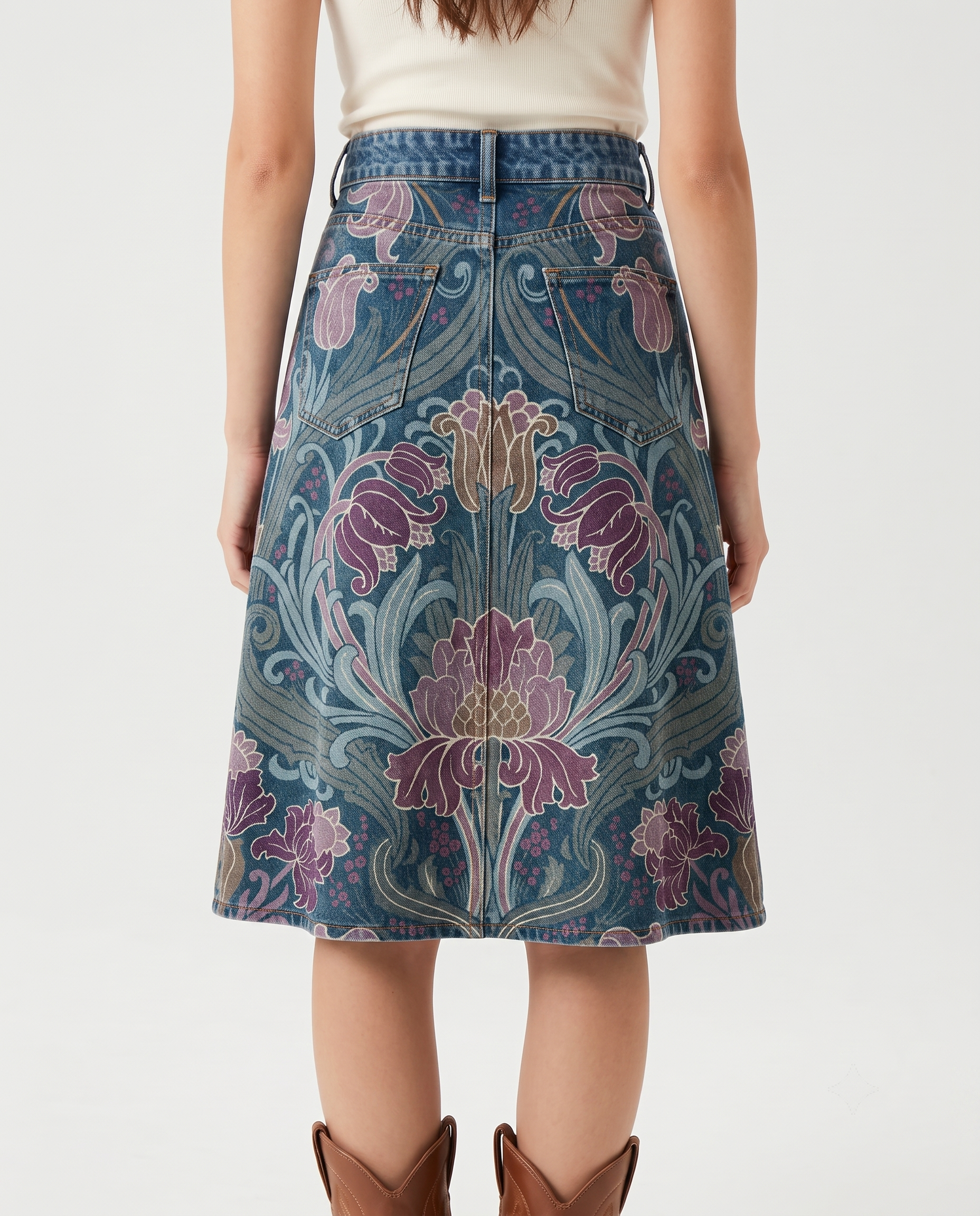 Dark Blue Florals Scrollwork RB-SKT03 – Back View – Jessie – Dark Blue