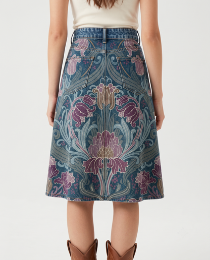 Dark Blue Florals Scrollwork RB-SKT03 – Back View – Jessie – Dark Blue