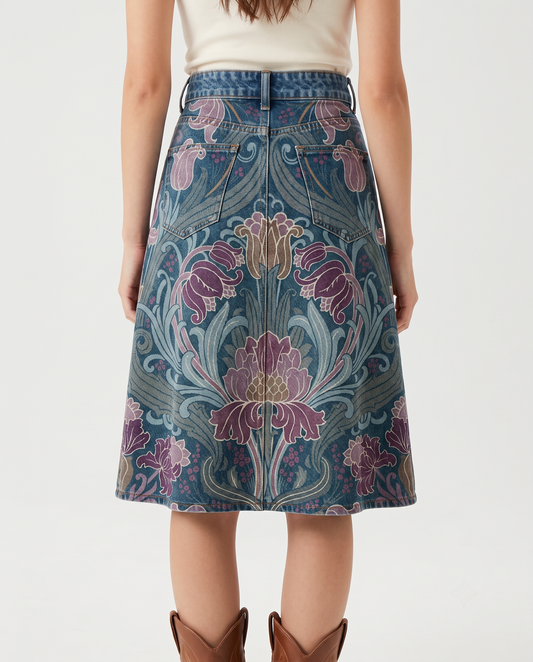 Dark Blue Florals Scrollwork RB-SKT03 – Back View – Jessie – Dark Blue