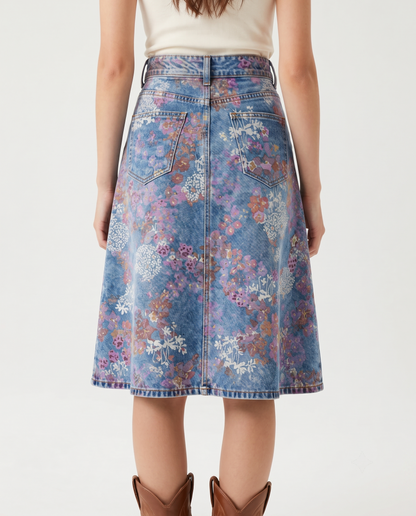 Medium Blue Florals RB-SKT03 – Back View – Jessie – Medium Blue