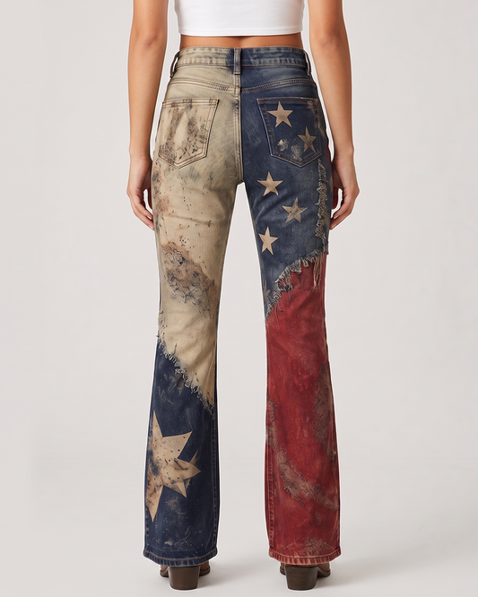 Starlit Sage Bootcut Jeans – Back View – Riley – blue, red