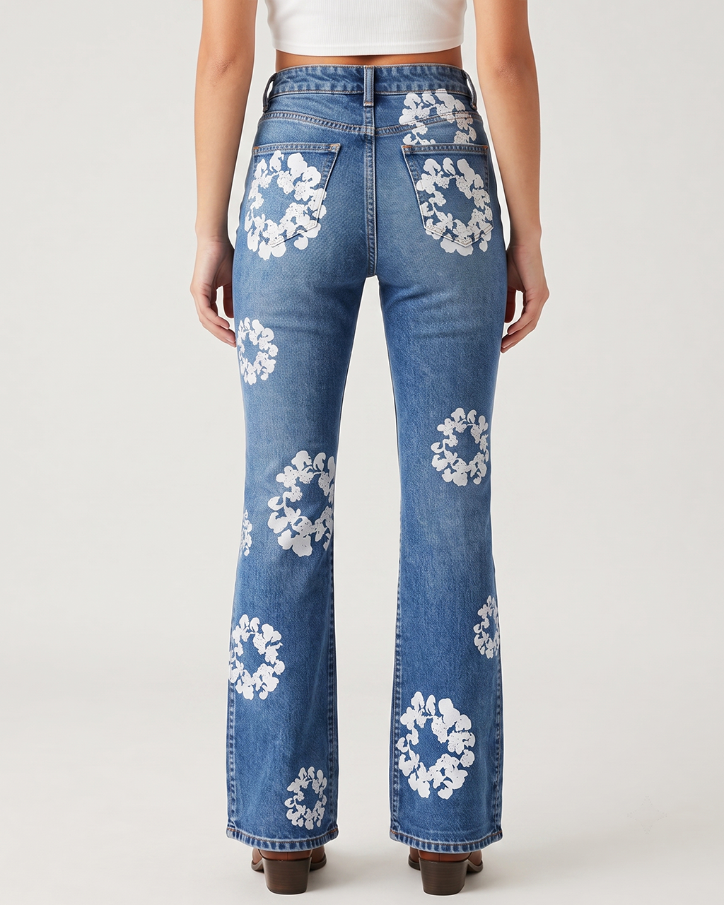 Cactus Bloom Blue Floral 3 Bootcut Jeans – Back View – Riley – blue