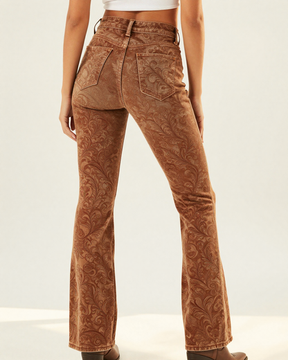 Tooled Leather Bootcut Jeans – Back View – Riley – Saddle Brown / Dark Brown
