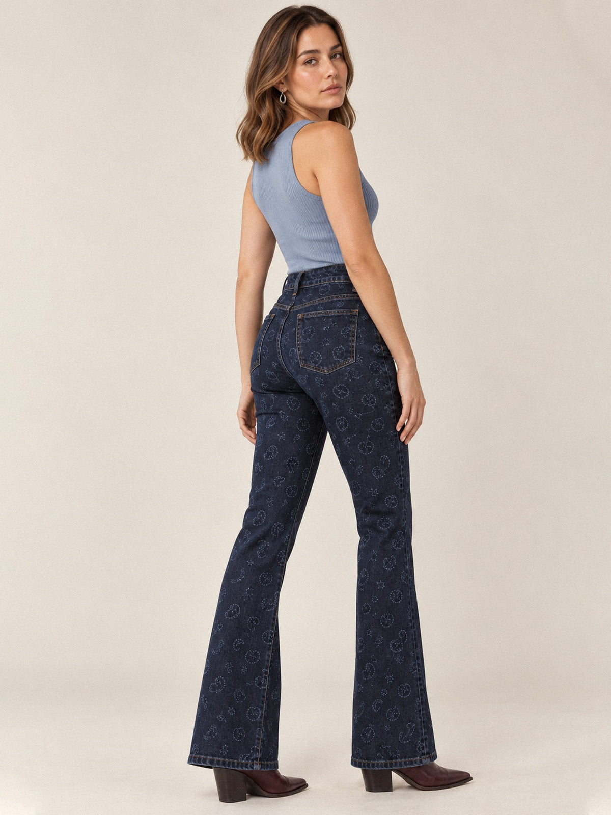 Prairie Bloom Bootcut Jeans – Back View – Riley – Navy Blue
