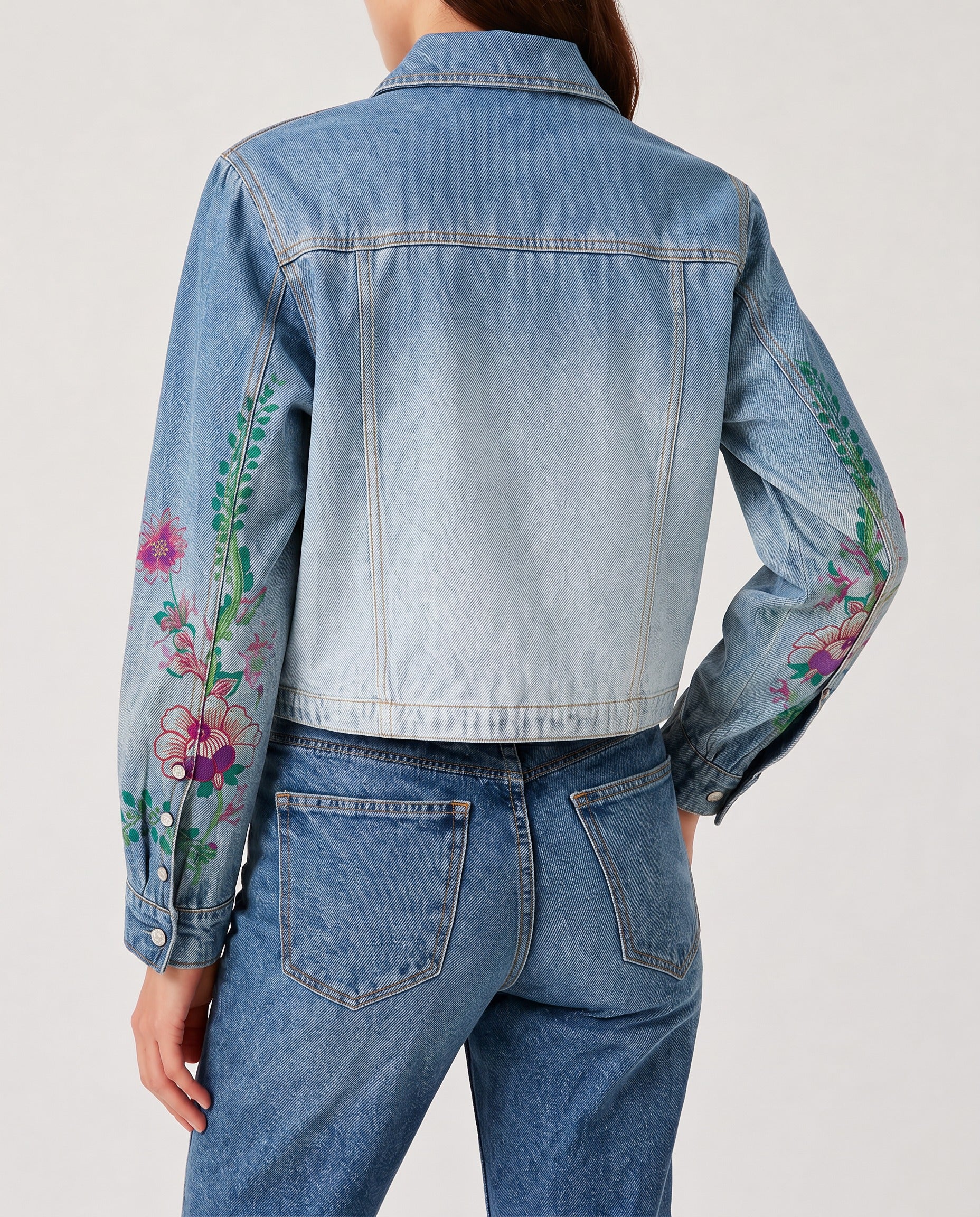 Prairie Bloom Denim RB-JKT01 – Back View – Riley – Denim Blue