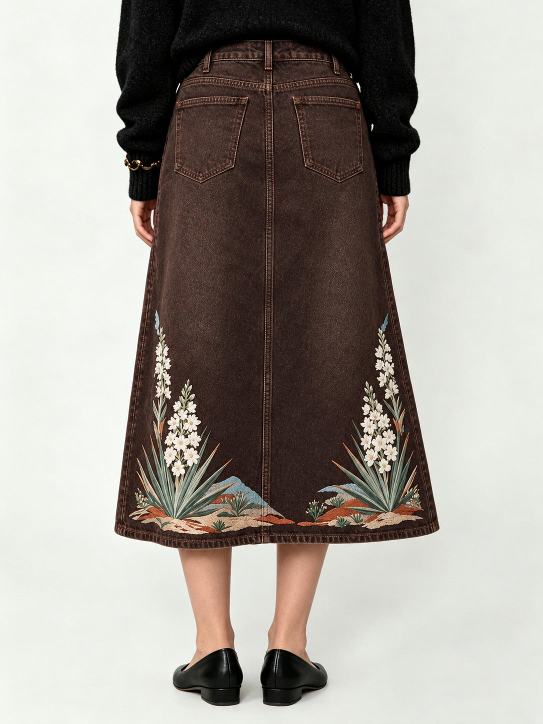 Santa Fe Blossom Ankle-Length Denim Skirt