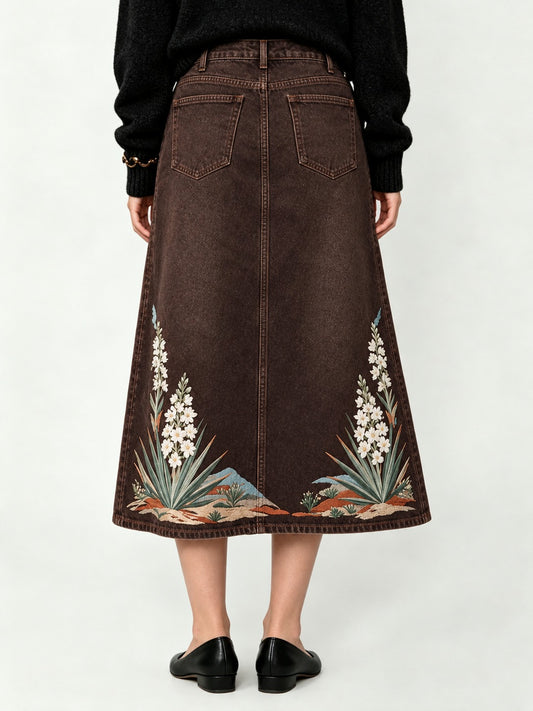 Santa Fe Blossom Ankle-Length Denim Skirt