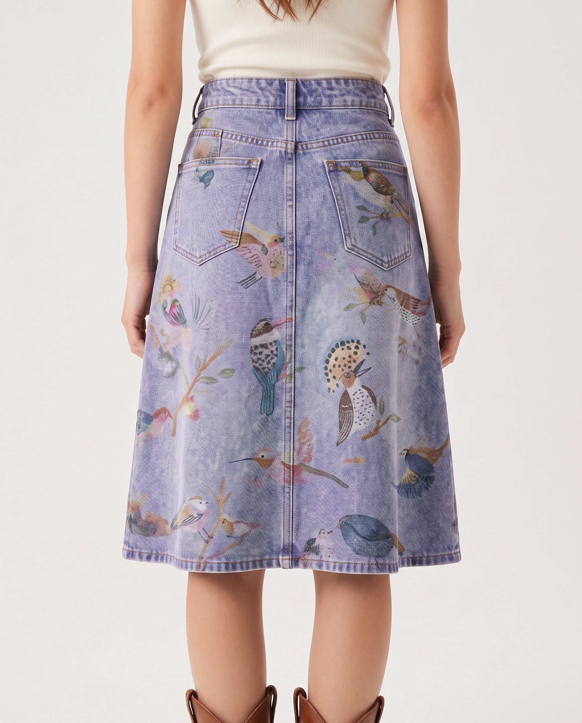 Skybird Skirt RB-SKT03 – Back View – Riley – Light Wash