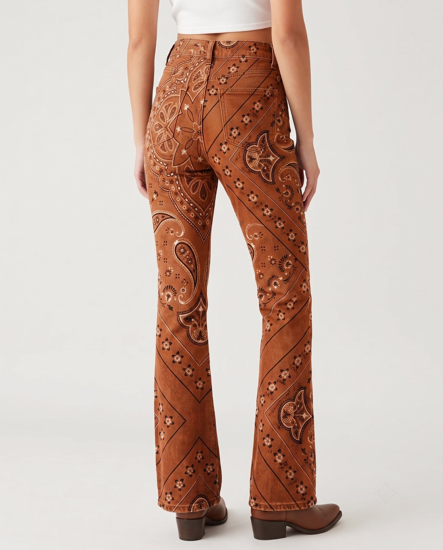 Desert Paisley Bootcut Jeans – Back View – Riley – Burnt Orange