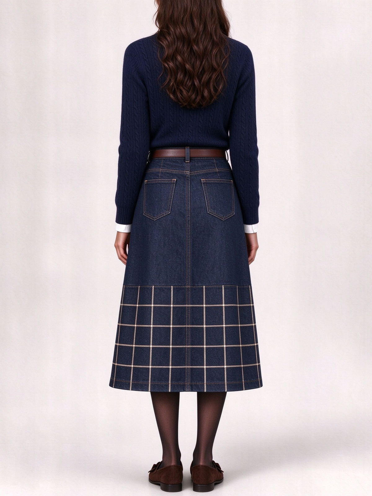Prairie Windowpane Ankle-Length Denim Skirt