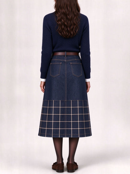 Prairie Windowpane Ankle-Length Denim Skirt
