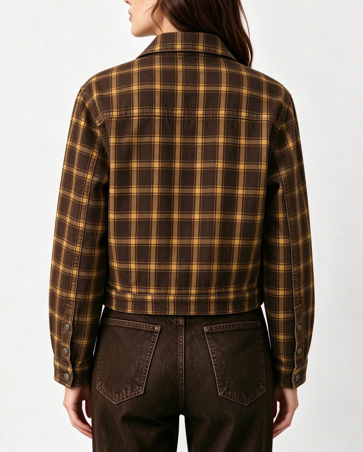 Sunset Plaid Cropped Denim Jacket